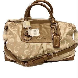 💐COACH F18437 💐 ASHLEY 3 COLOR  SIGNATURE LOGO KHAKI MULTI SATCHEL MSRP …